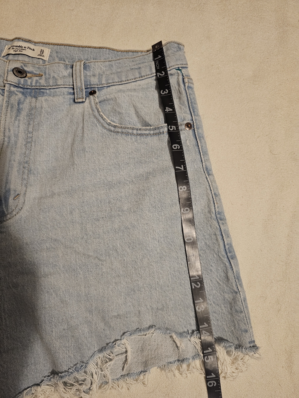NEW! ABERCROMBIE The Dad Shorts Light Blue Raw-Hem Denim Shorts High Waist Sz 12 - Picture 5 of 14